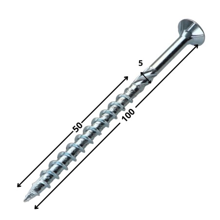 1 x Framing screws TEKOR Countersunk Head With Serration T25 5X100 Thread Length: 50 cut Type 17 Drilling Point Zinc