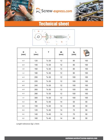 1 x Framing screws TEKOR Countersunk Head With...