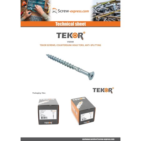 1 x Framing screws TEKOR Countersunk Head With Serration T40 8X80 Thread Length: 50 cut Type 17 Drilling Point Zinc Plated