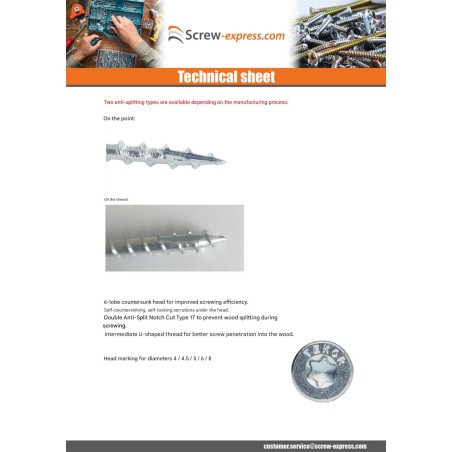 1 x Framing screws TEKOR Countersunk Head With Serration T40 8X80 Thread Length: 50 cut Type 17 Drilling Point Zinc Plated