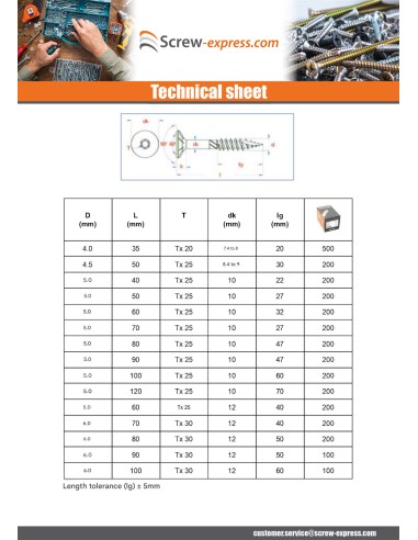 1 x Framing screws TEKOR Countersunk Head With...