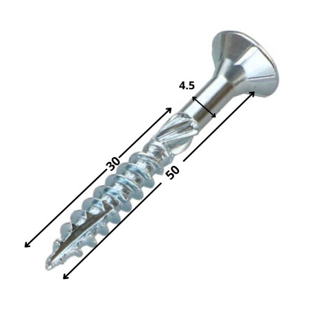 1 x Framing screws TEKOR Countersunk Head With Serration T25 4.5X50 Thread Length: 30 cut Type 17 Drilling Point Zinc