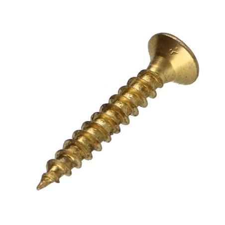 1 x Chipboard Screw Countersunk Head Pozi PZ2 3.5X25 Full Thread Brass Plated Steel