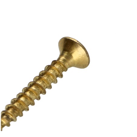 1 x Chipboard Screw Countersunk Head Pozi PZ2 3.5X25 Full Thread Brass Plated Steel