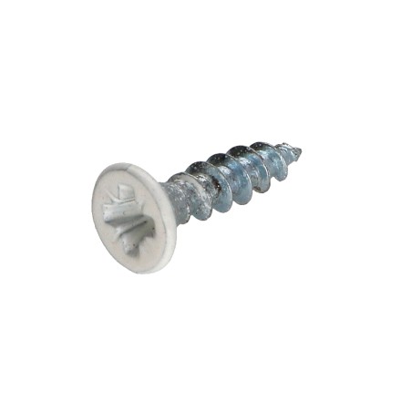1 x Chipboard Screw Countersunk Head Pozi PZ2 4X20 Full Thread Zinc Plated Painted White Ral9010/Pure White
