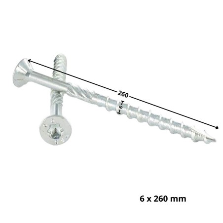 1 x Framing screws TEKOR Countersunk Head With Serration T30 6X260 Thread Length: 100 cut Type 17 Drilling Point Zinc