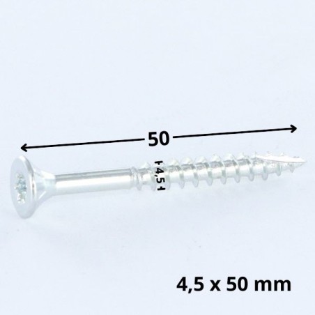 1 x Chipboard Screw Tekor Countersunk Head With Serration 4.5X50 T25 Zinc Plated Full Thread cut Type 17 Drilling Point