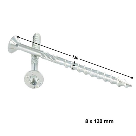 1 x Framing screws TEKOR Countersunk Head With Serration T40 8X120 Thread Length: 70 cut Type 17 Drilling Point Zinc