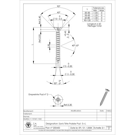 1 x Chipboard Screw Countersunk Head Pozi PZ2 5X20 Full Thread Zinc Plated