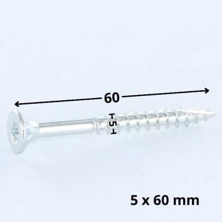 1 x Chipboard Screw Tekor Countersunk Head With Serration 5X60 Thread Length: 36 T25 Zinc Plated cut Type 17 Drilling