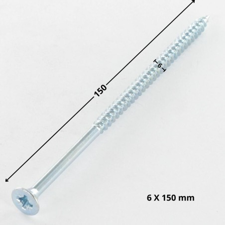 1 x Chipboard Screw Countersunk Head Pozi PZ3 6X150 Partial Thread Zinc Plated