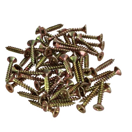 1 x Small Bag 56 Units Chipboard Screw Countersunk Head Pozi PZ2 4X25 Full Thread Yellow Zinc