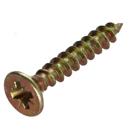 1 x Small Bag 56 Units Chipboard Screw Countersunk Head Pozi PZ2 4X25 Full Thread Yellow Zinc