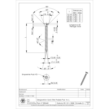 1 x Chipboard Screw Countersunk Head Pozi PZ2 4X70 Zinc Plated