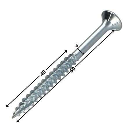 1 x Chipboard Screw Tekor Countersunk Head With Serration Pozi PZ2 5X60 Thread Length: 40 cut Type 17 Drilling Point Zinc