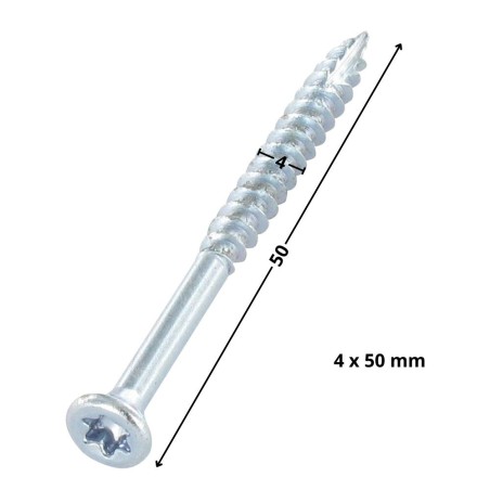 1 x Chipboard Screw Tekor Countersunk Head With Serration 4X50 Thread Length: 30 T20 Head Diameter: 7 Zinc Plated cut Type