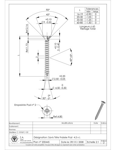 1 x Chipboard Screw Countersunk Head Pozi PZ2...