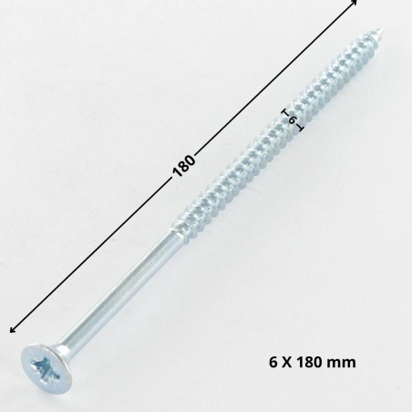 1 x Chipboard Screw Countersunk Head Pozi PZ3 6X180 Partial Thread Zinc Plated