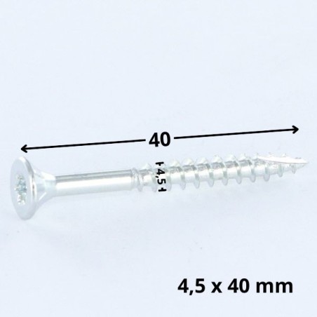 1 x Chipboard Screw Tekor Countersunk Head With Serration 4.5X40 T25 Zinc Plated Full Thread cut Type 17 Drilling Point