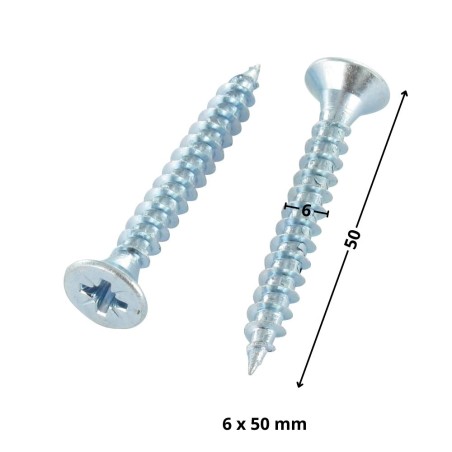 1 x Chipboard Screw Countersunk Head Pozi PZ3 6X50 Full Thread Zinc Plated