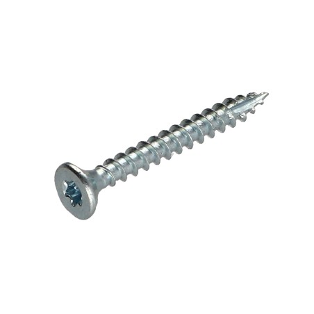 1 x Chipboard Screw Tekor Countersunk Head With Serration 4X30 T20 Zinc Plated 96 Hour Salt Spray Without White Rust cut