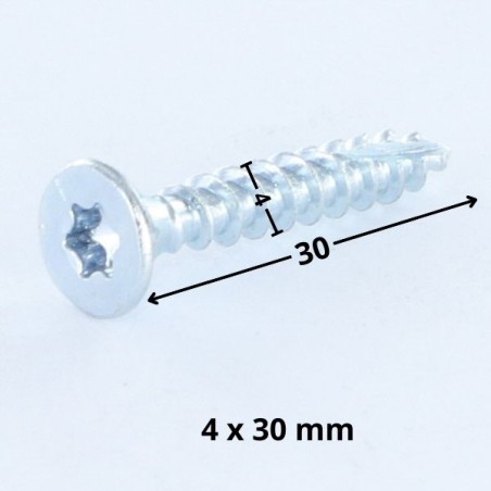 1 x Chipboard Screw Tekor Countersunk Head With Serration 4X30 T20 Zinc Plated 96 Hour Salt Spray Without White Rust cut