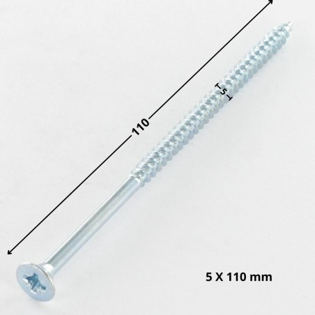 1 x Chipboard Screw Countersunk Head Pozi PZ2 5X110 Partial Thread Zinc Plated