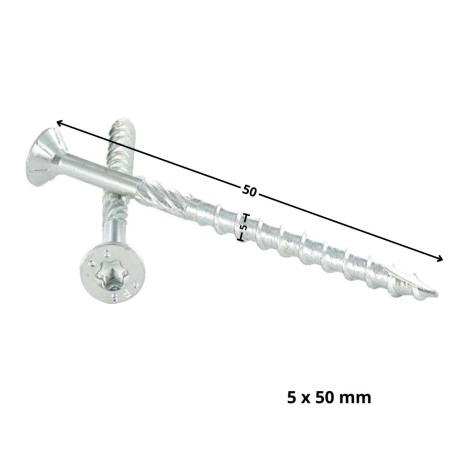 1 x Framing screws TEKOR Countersunk Head With Serration T25 5X50 Thread Length: 27 cut Type 17 Drilling Point Zinc Plated