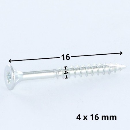 1 x Chipboard Screw Tekor Countersunk Head With Serration 4X16 T20 Zinc Plated Full Thread cut Type 17 Drilling Point
