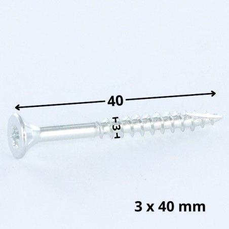 1 x Chipboard Screw Tekor Countersunk Head With Serration 3X40 T10 Zinc Plated Full Thread cut Type 17 Drilling Point