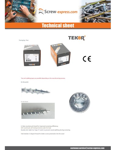 1 x Chipboard Screw Countersunk Head T10 3X50...