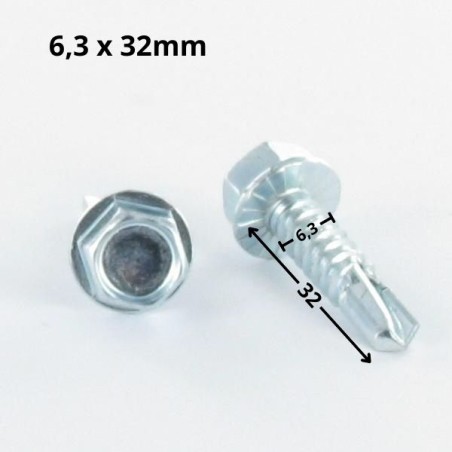 1 x Self Drilling Hexagonal Head 6.3X32 Sheet Metal Thread Zinc Plated