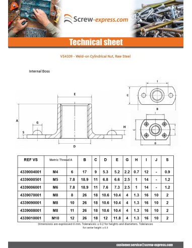 1 x Cylindrical Welding Nut M8 26X18 height 8...