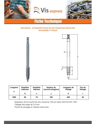 1 x Foundation screw 89X5X1500 Hot Dip Galvanized
