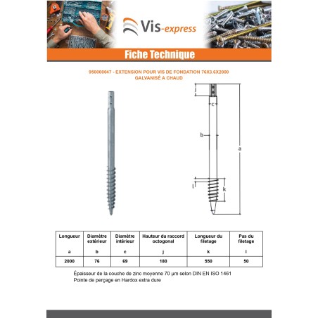 1 x Foundation screw 76X3.6X2000 Hot Dip Galvanized