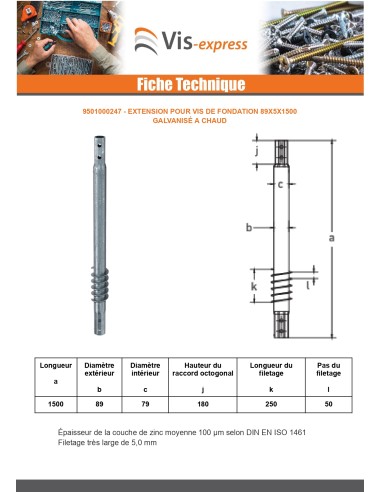 1 x Extension for foundation screws 89X5X1500...