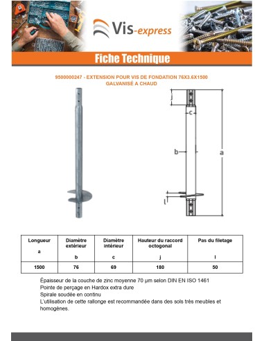 1 x Extension for foundation screws 76X3.6X1500...