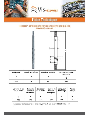 1 x Extension for foundation screws 76X3.6X1500...