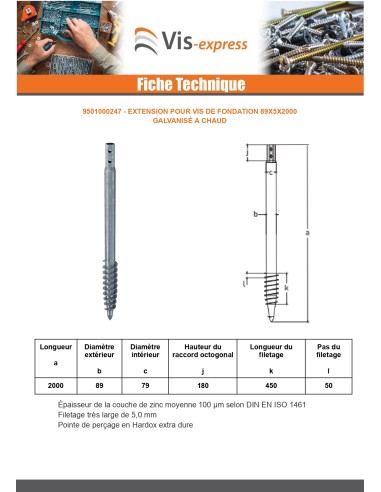 1 x Foundation screw 89X5X2000 Hot Dip Galvanized