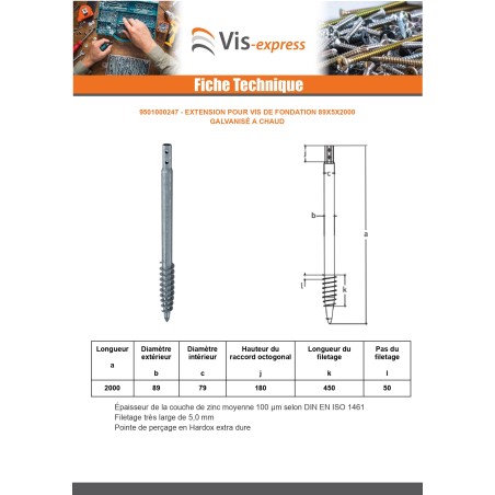 1 x Foundation screw 89X5X2000 Hot Dip Galvanized