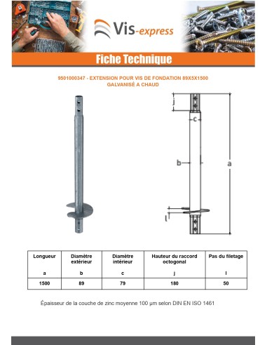 1 x Extension for foundation screws 89X5X1500...