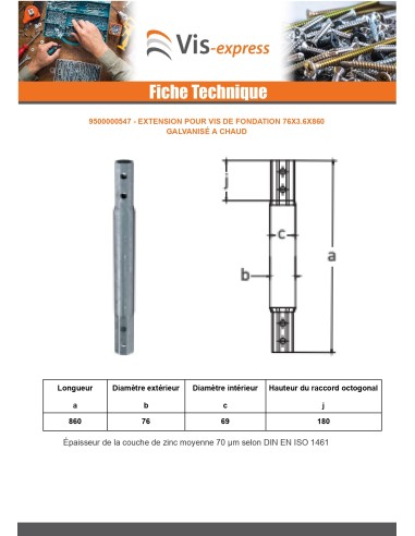 1 x Extension for foundation screws 76X3.6X860...
