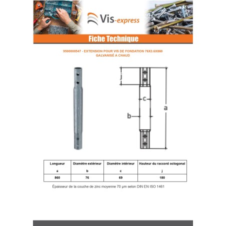 1 x Extension for foundation screws 76X3.6X860 Hot Dip Galvanized