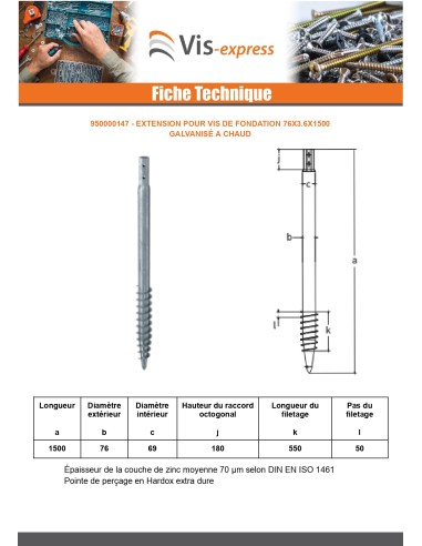1 x Foundation screw 76X3.6X1500 Hot Dip...