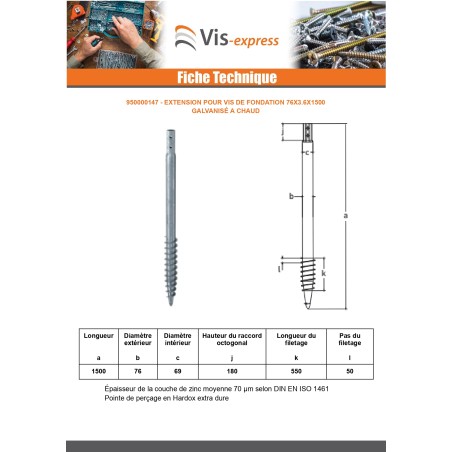 1 x Foundation screw 76X3.6X1500 Hot Dip Galvanized