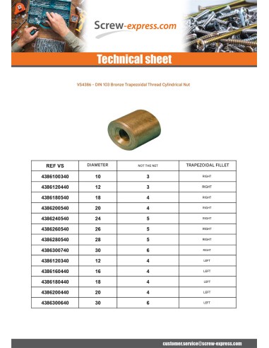 1 x Nut Cylindrical Thread Trapezoidal Right...