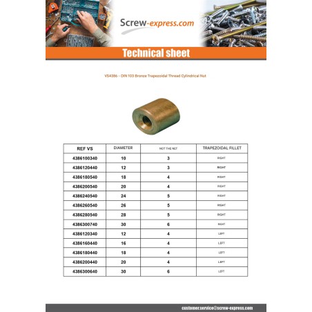 1 x Nut Cylindrical Thread Trapezoidal Left 12X3 BRONZE