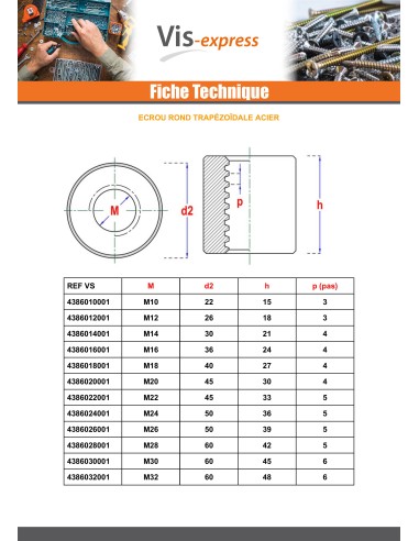 1 x Nut Round Round Head 12X3 Trapezoidal Steel