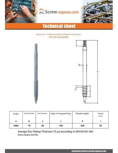 1 x Foundation screw 76X3.6X2000 Hot Dip...