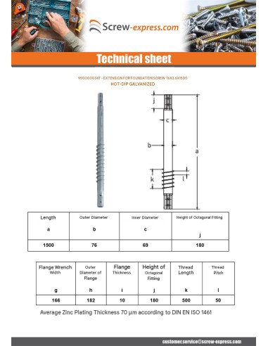 1 x Extension for foundation screws 76X3.6X1500...